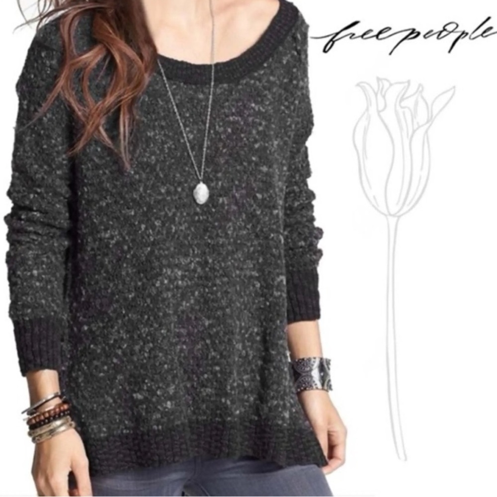 This is a Free People Jeepster Wool Honeycomb Tunic Sweater in charcoal gray